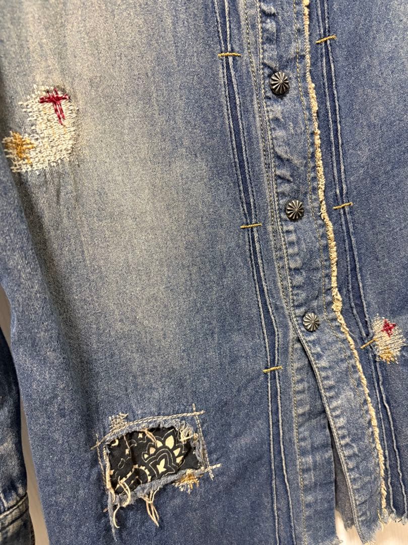 14thaddiction デニムシャツ サイズ2 M スリム フレイドヘム