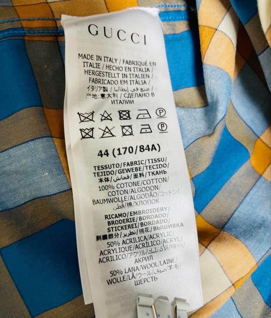 GUCCI Freya Hartas 刺繍 チェックシャツ メンズ 長袖 総柄
