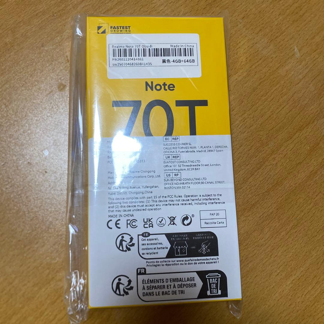 スマートフォン本体 realme Note 70T 4gb+64gb