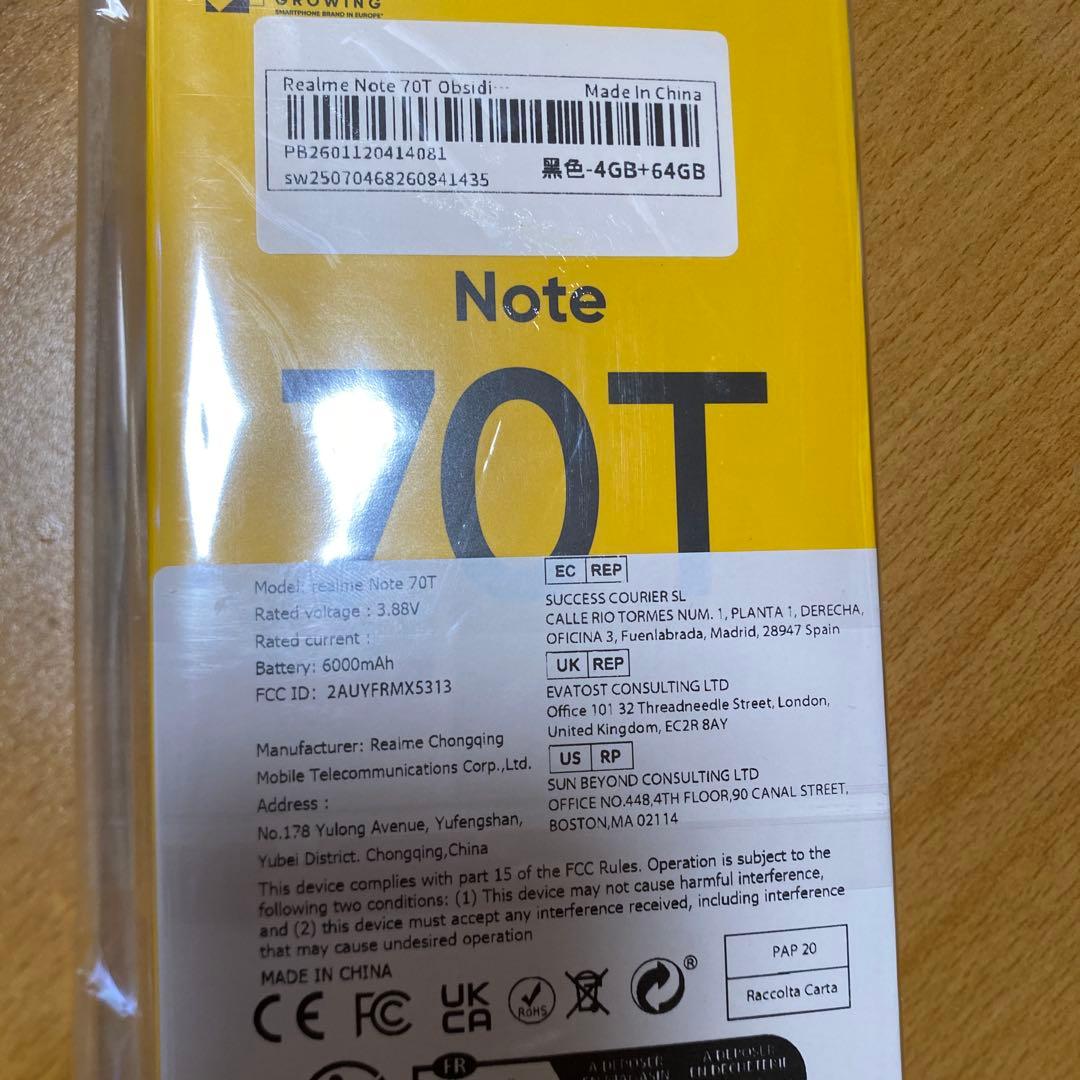 スマートフォン本体 realme Note 70T 4gb+64gb