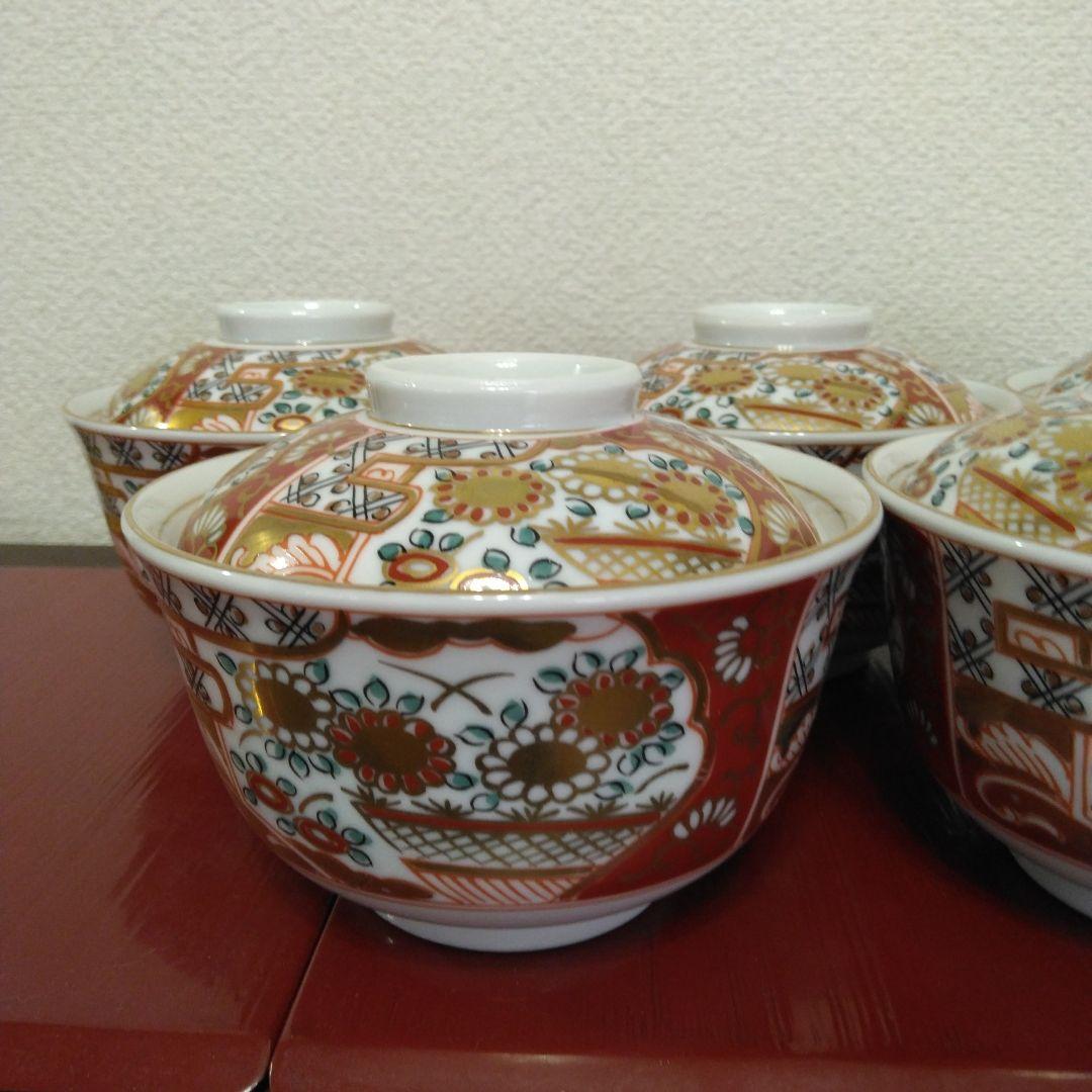 （専用）有田焼　龍峰窯　味楽錦蓋物碗揃　金彩赤絵　5客