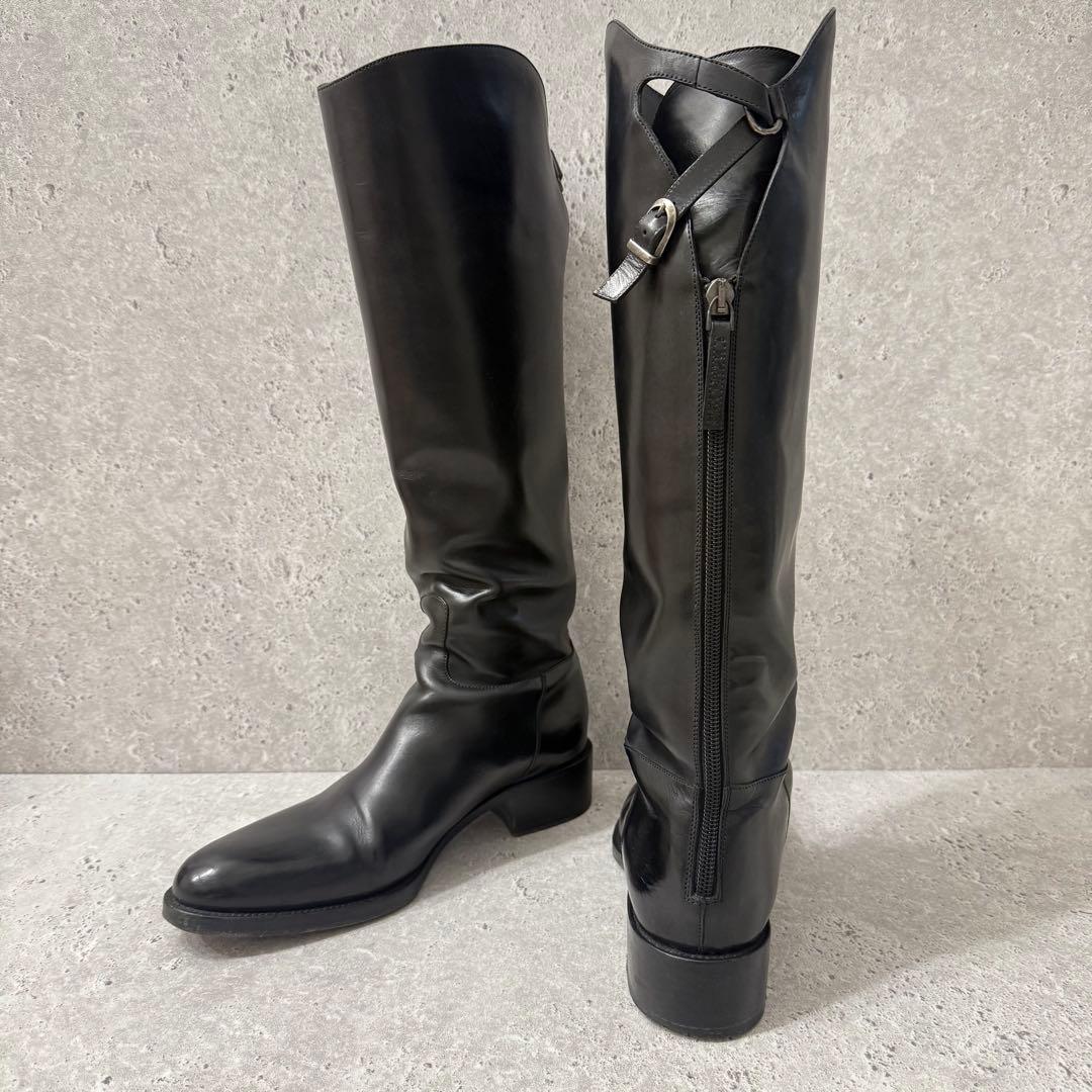 SARTORE ジョッキーブーツ ロングブーツ 37 黒 レザー ベルトデザイン