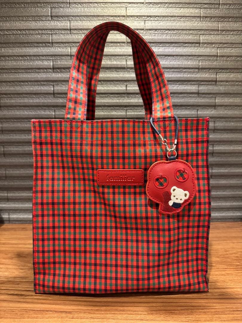 familiar 赤・緑 チェック トートバッグ