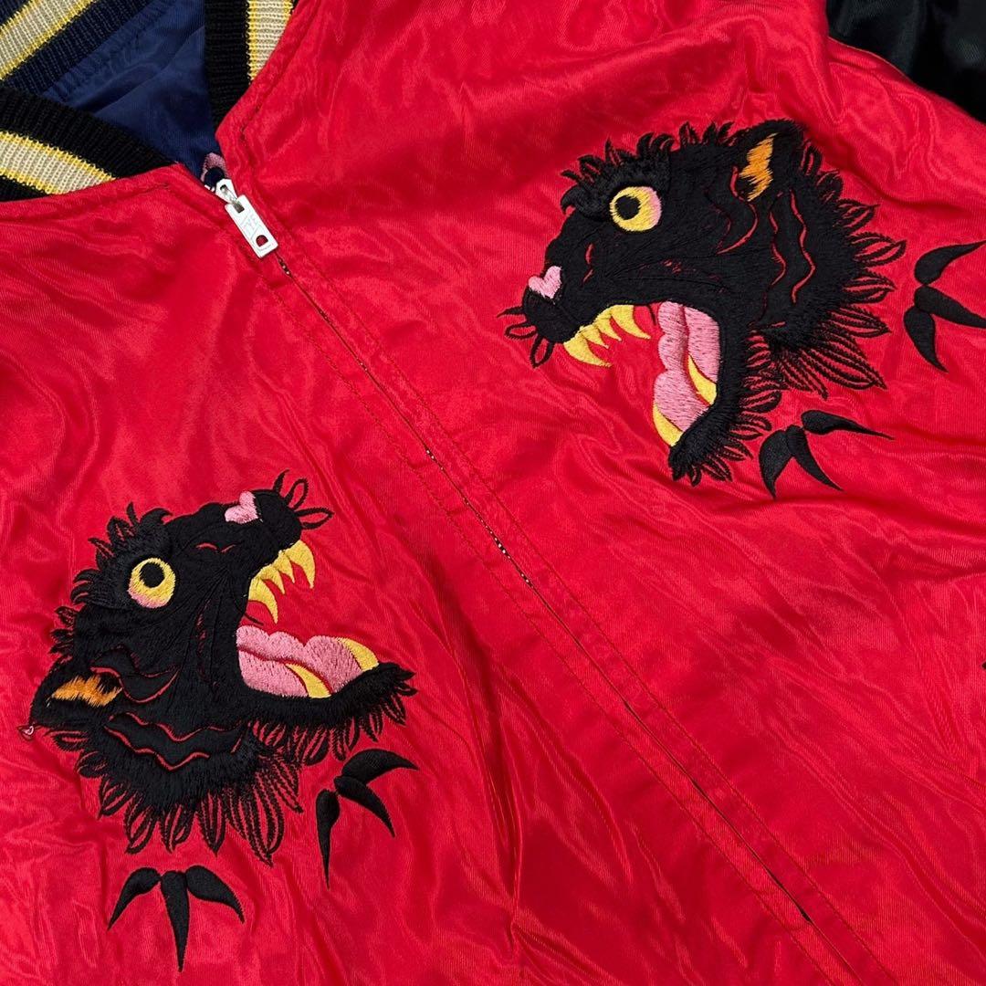 美品 テーラー東洋 TALOR TOYO 両A面 スカジャン 黒虎 鷹 L