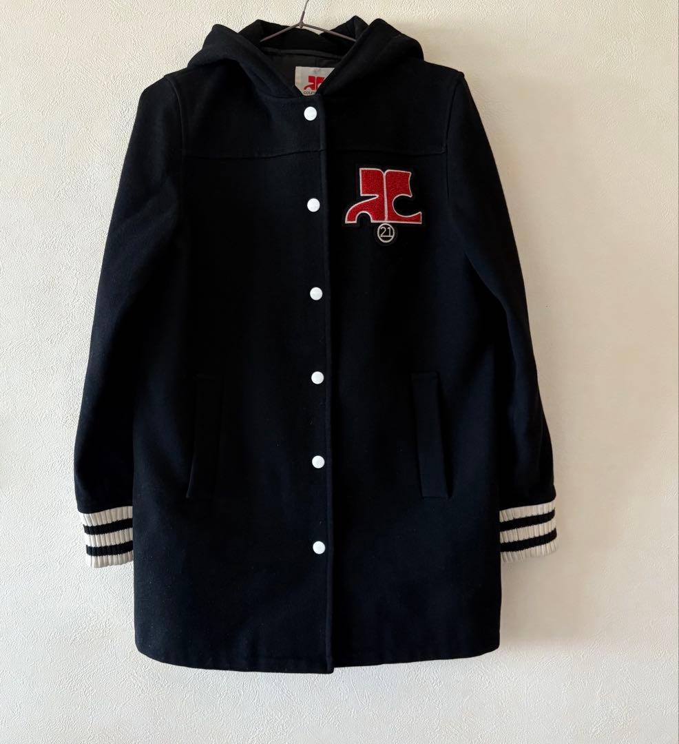 希少　クレージュ21 スタジャン ウール100% フードジャケット　ロングコート