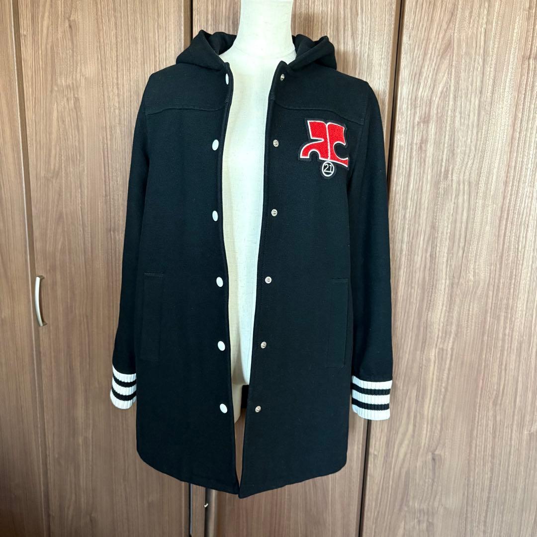 希少　クレージュ21 スタジャン ウール100% フードジャケット　ロングコート