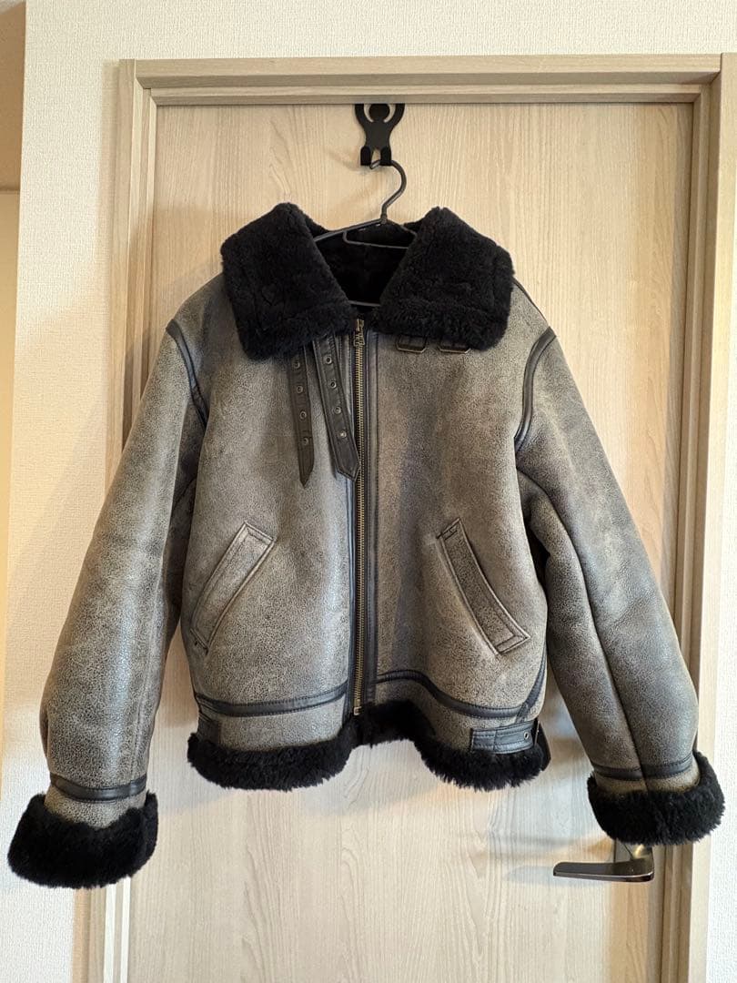 羊革　フライト　レザー　ムートン　B-3 ライダース　ジャケット　　黒