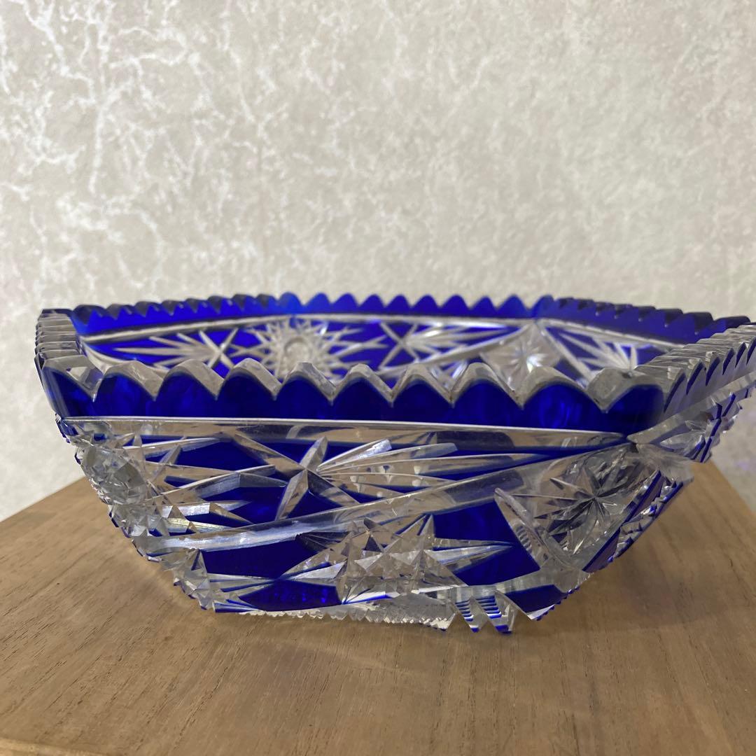 切子硝子　江戸切子　薩摩切子　ブルー鉢　ボール