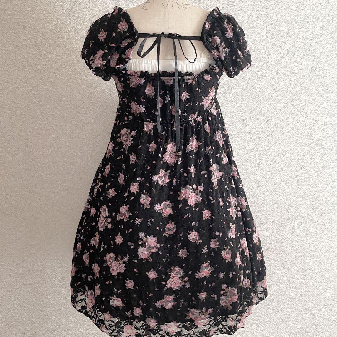 00s LIZLISA 旧タグ 総レースリボンオフショルパフワンピ 姫ギャル