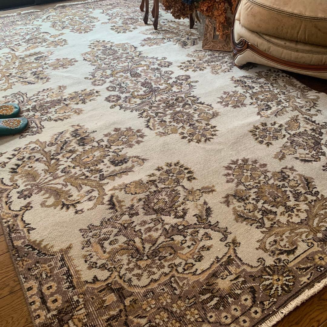 超大判　幅広　252× 147 トルコヴィンテージラグ　ボタニカル　雅紀さん