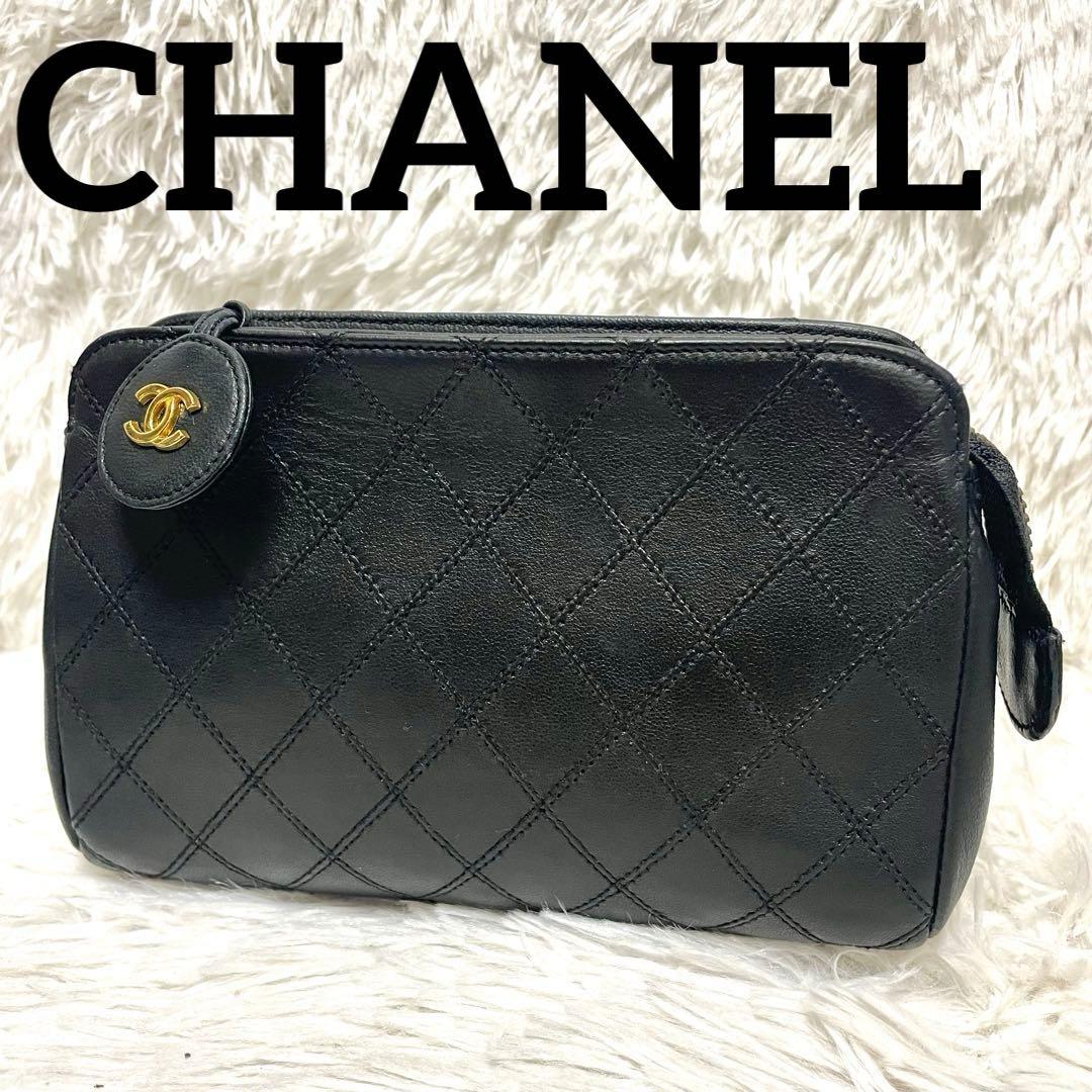 【美品】シャネル ビコローレ マトラッセ ポーチ レザー ココマーク ロゴ金具