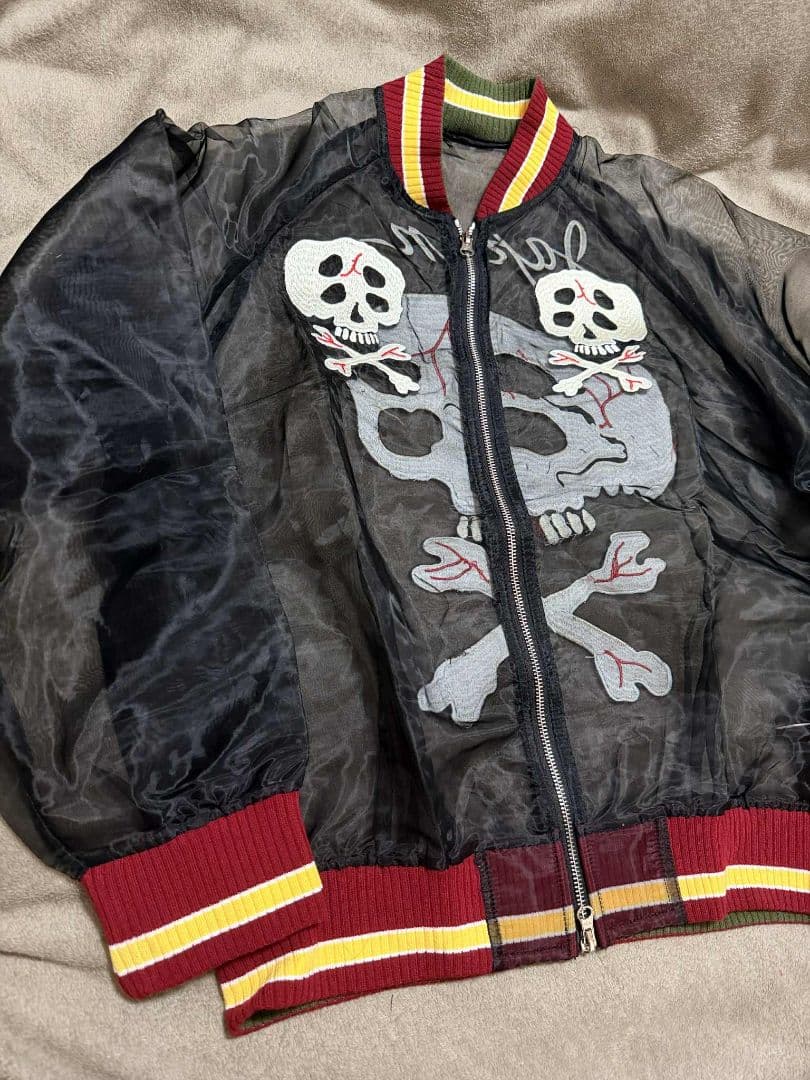 未使用 スカル vintage メッシュ生地 スカジャン unisex 美品