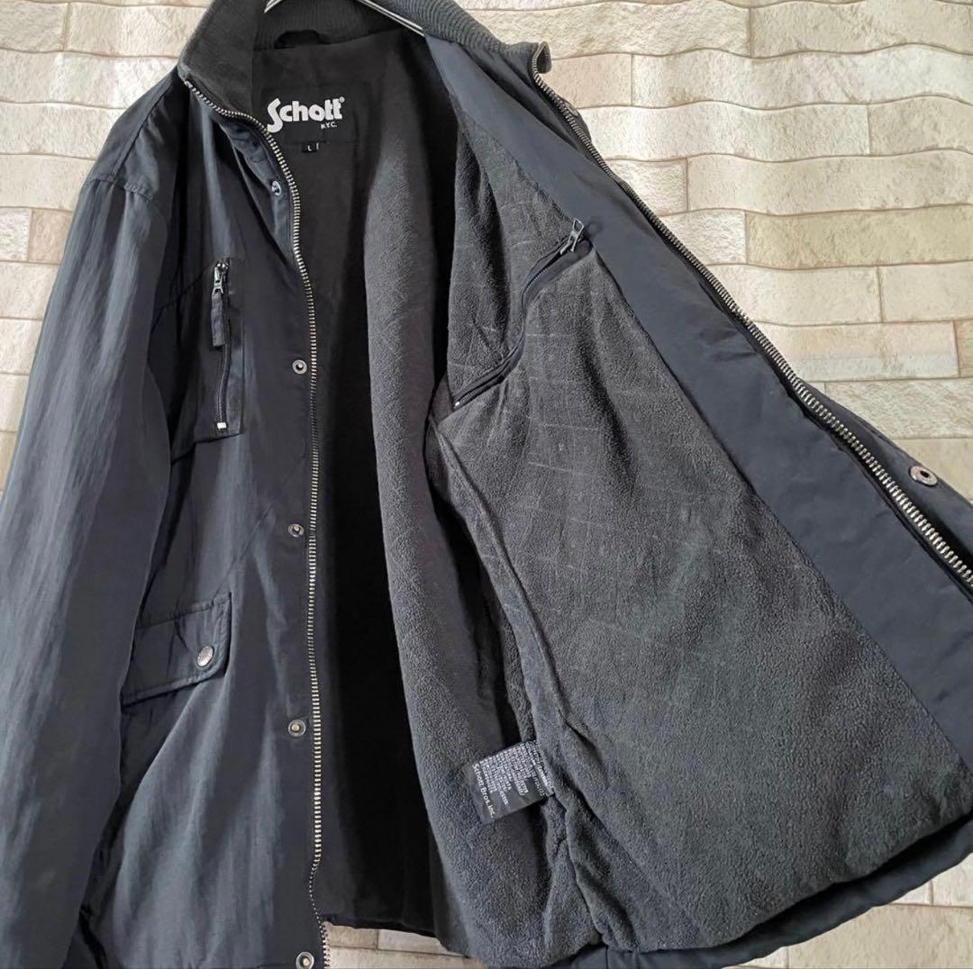 Schott ショット ジャケット 裏地フリース 刺繍 ブラック L