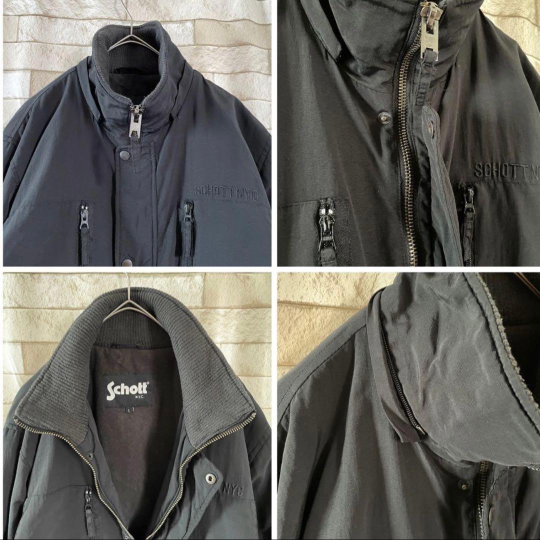 Schott ショット ジャケット 裏地フリース 刺繍 ブラック L