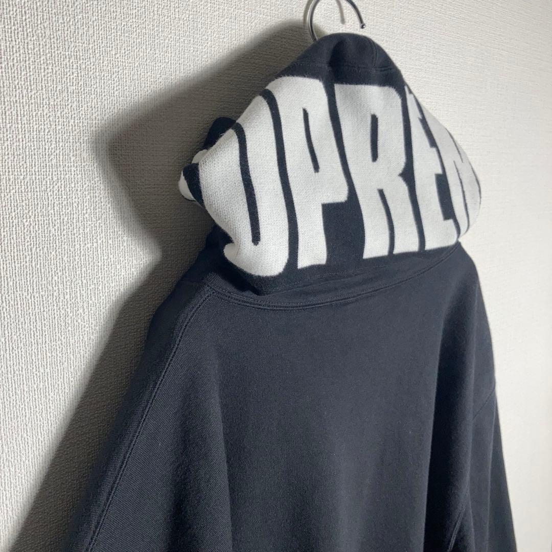 SUPREME プルオーバーパーカー フードロゴ 黒 L.