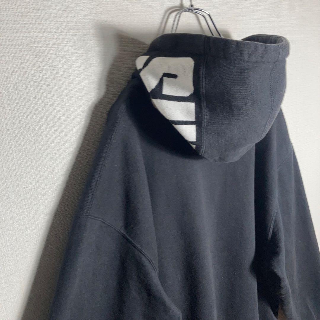 SUPREME プルオーバーパーカー フードロゴ 黒 L.