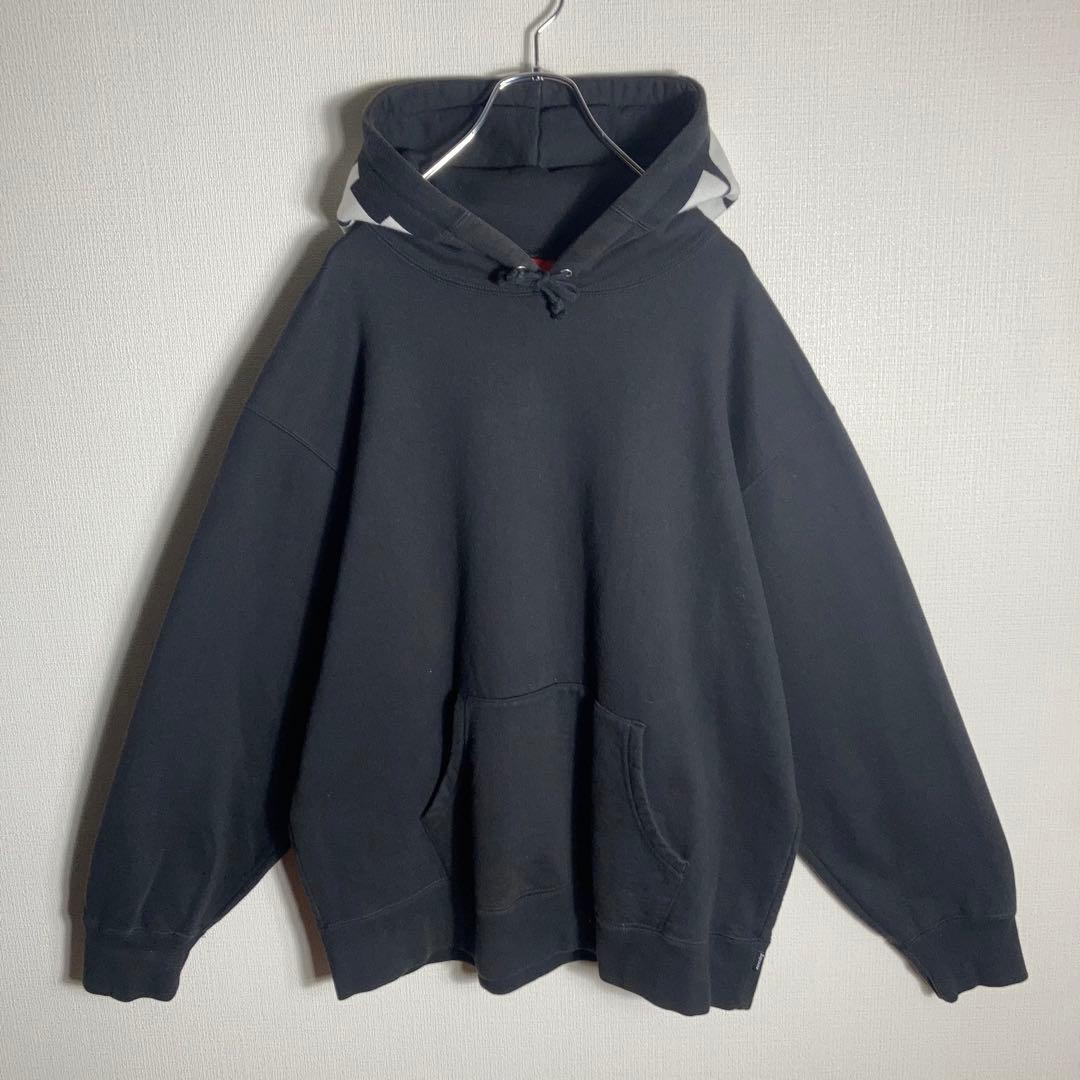 SUPREME プルオーバーパーカー フードロゴ 黒 L.