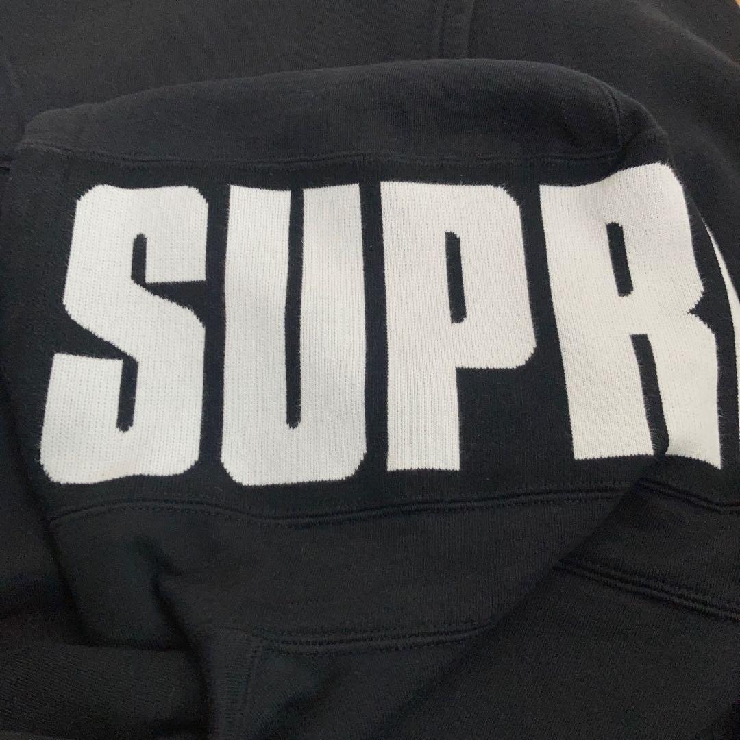 SUPREME プルオーバーパーカー フードロゴ 黒 L.