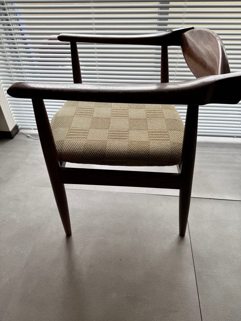 ミッドセンチュリー 木製 椅子 チェック柄