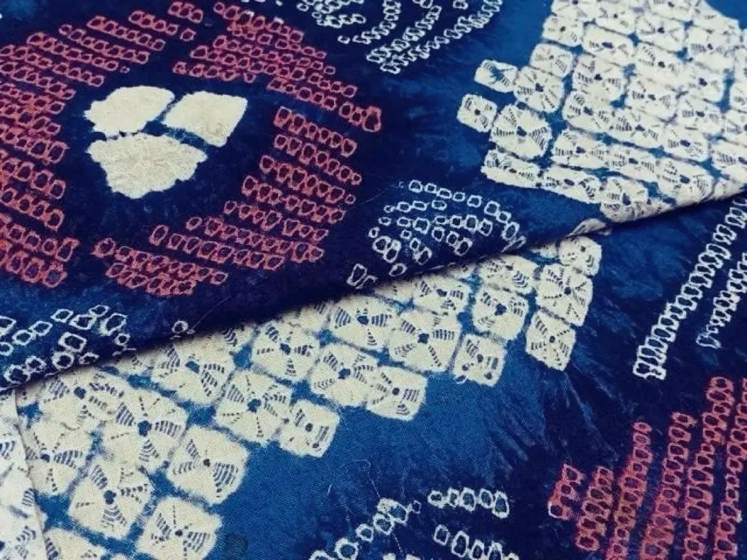 有松絞り　身丈159 浴衣　綿　青紺　蜘蛛絞り　有松鳴海絞り　流水花　ブルー