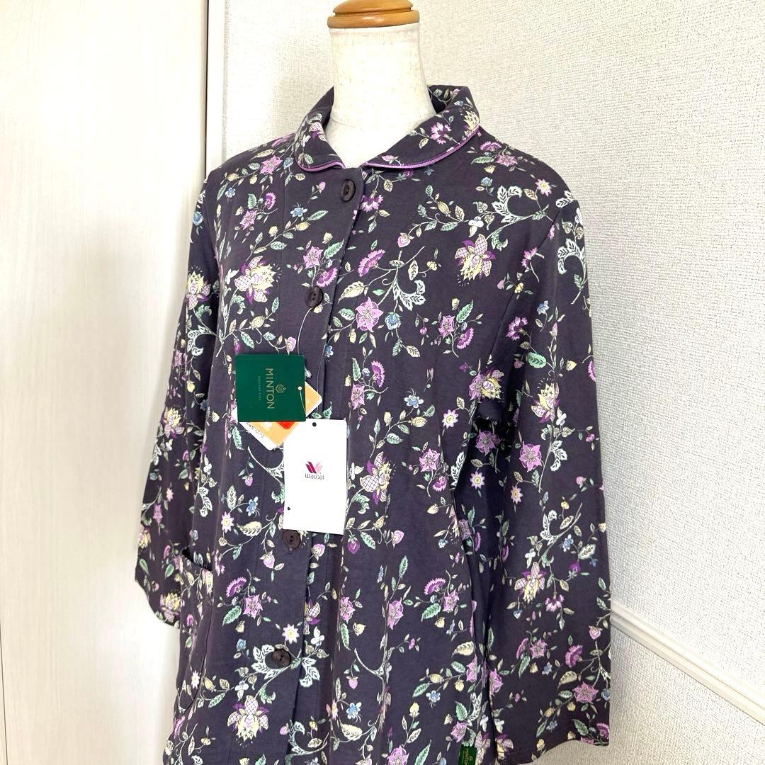 新品未使用タグ付　日本製ワコールミントン　吸湿発熱素材暖かパジャマLサイズ　濃紫