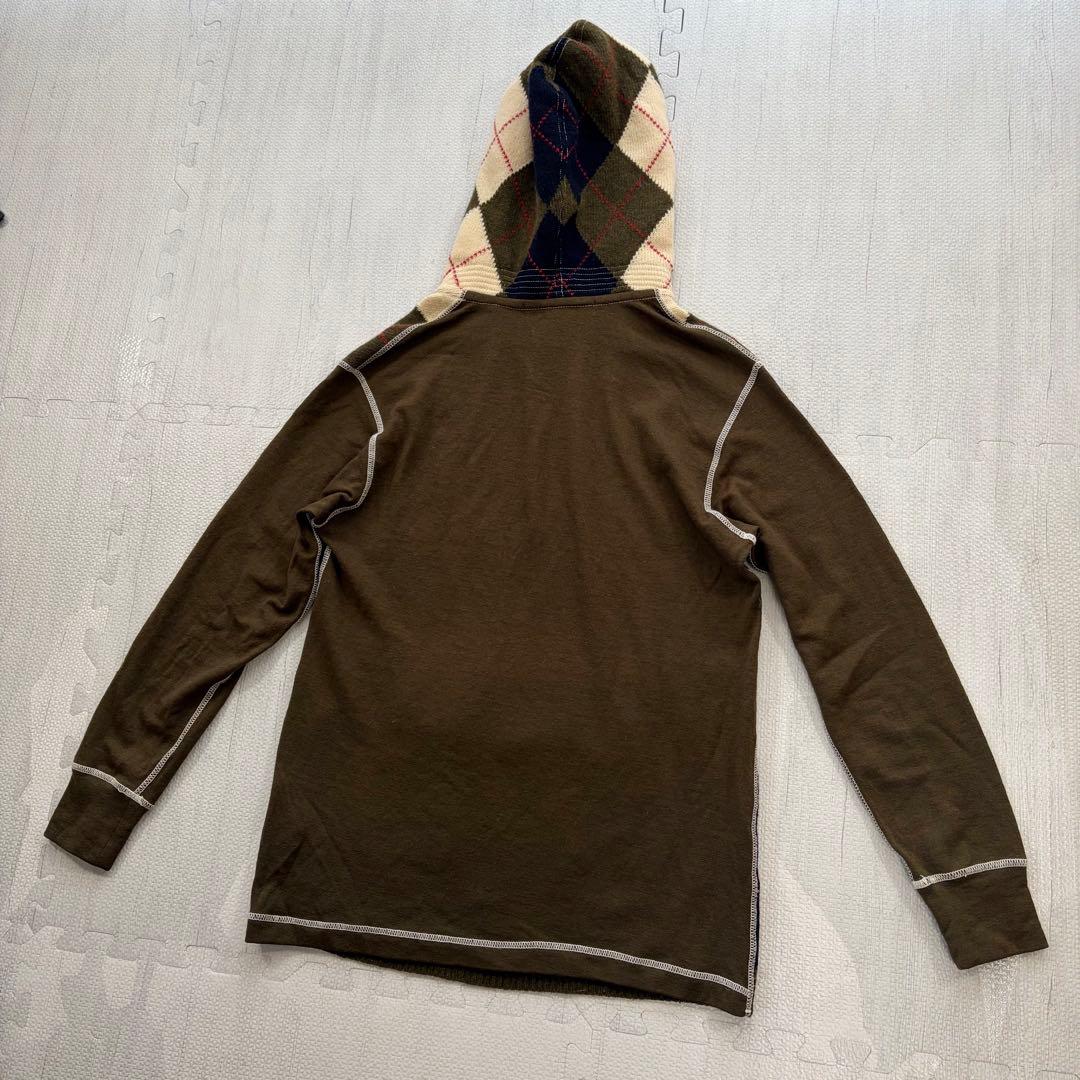 ジュンヤワタナベ アーガイル ニットパーカー ウール カーキ フロントポケット