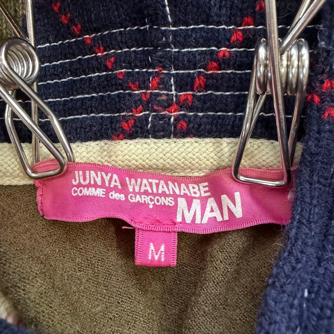 ジュンヤワタナベ アーガイル ニットパーカー ウール カーキ フロントポケット