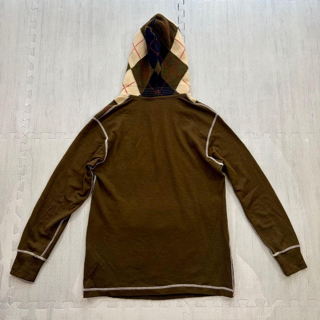 ジュンヤワタナベ アーガイル ニットパーカー ウール カーキ フロントポケット