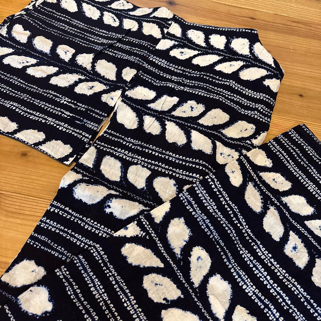 有松鳴海絞り浴衣 芭蕉 ボーダー 手縫い 藍染 アンティーク ヴィンテージ 絞り