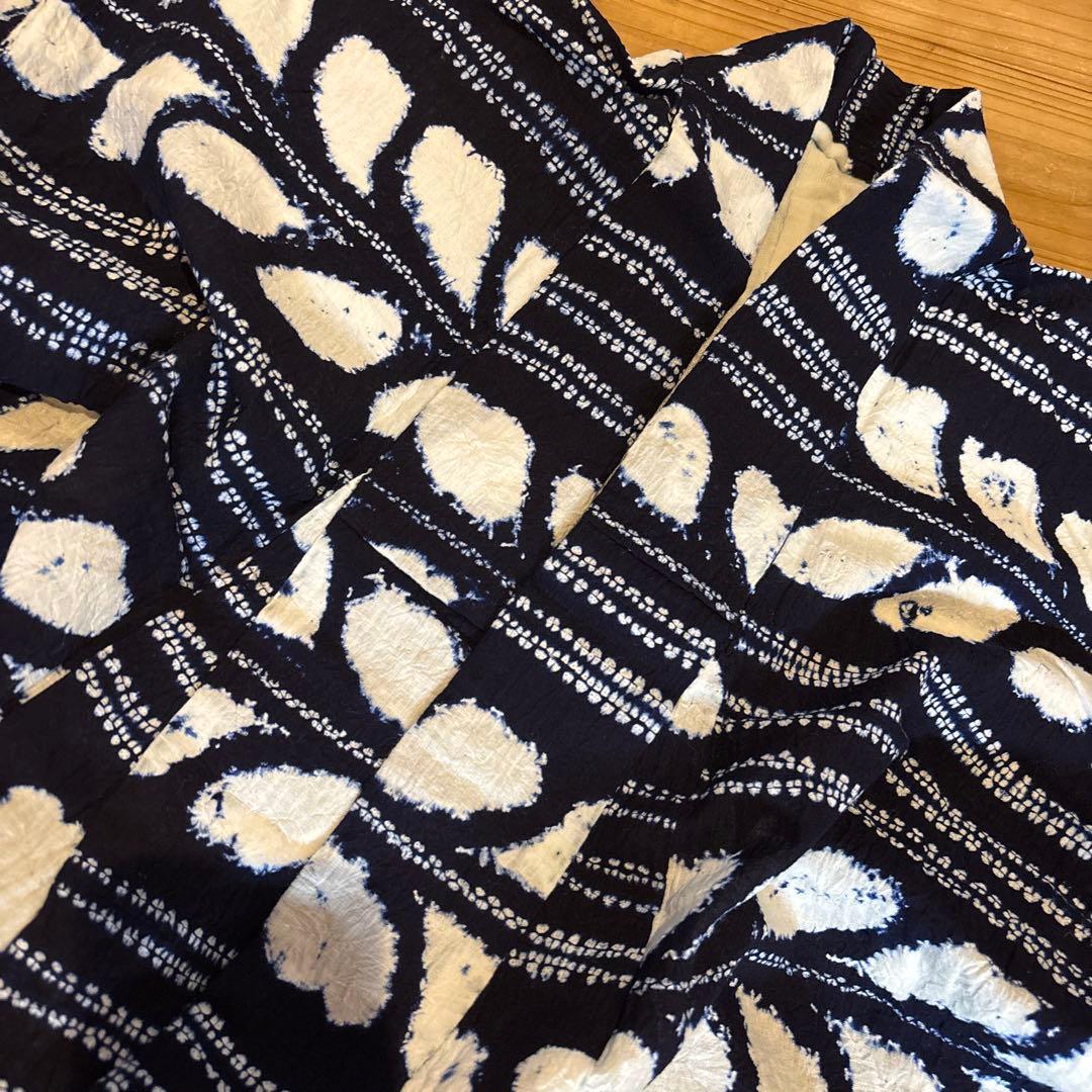 有松鳴海絞り浴衣 芭蕉 ボーダー 手縫い 藍染 アンティーク ヴィンテージ 絞り