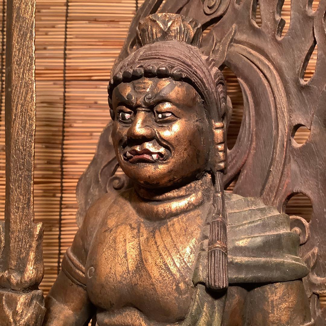 古玩・密教守護神「憤怒・不動明王」不動信仰・天地眼・神仏守護神・特大彩色木彫