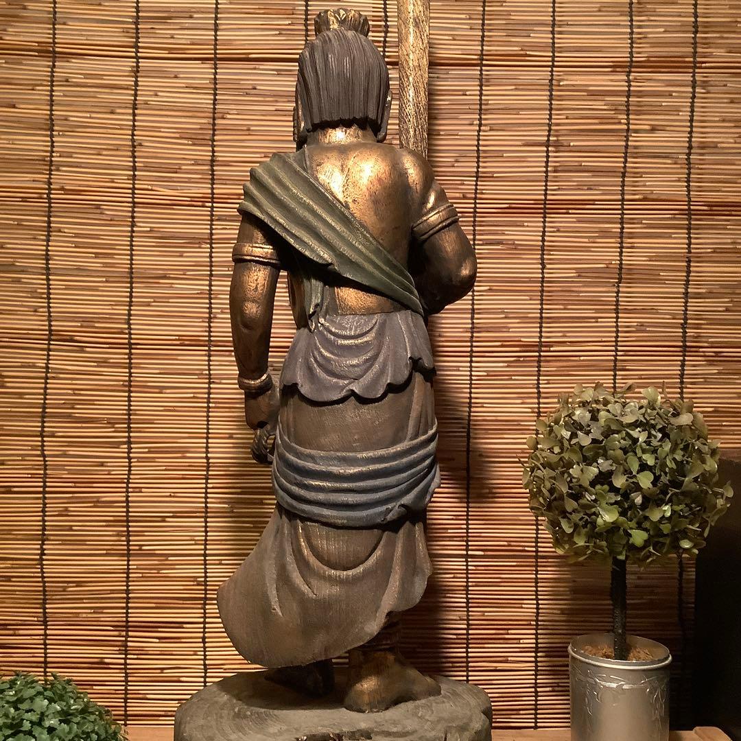 古玩・密教守護神「憤怒・不動明王」不動信仰・天地眼・神仏守護神・特大彩色木彫