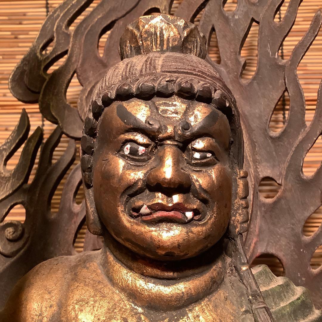 古玩・密教守護神「憤怒・不動明王」不動信仰・天地眼・神仏守護神・特大彩色木彫