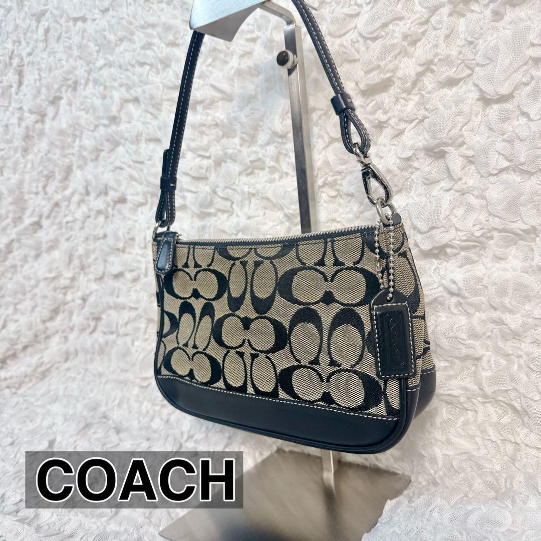 コーチ　アクセサリーポーチ　ワンショルダーバッグ　シグネチャー　ブラック