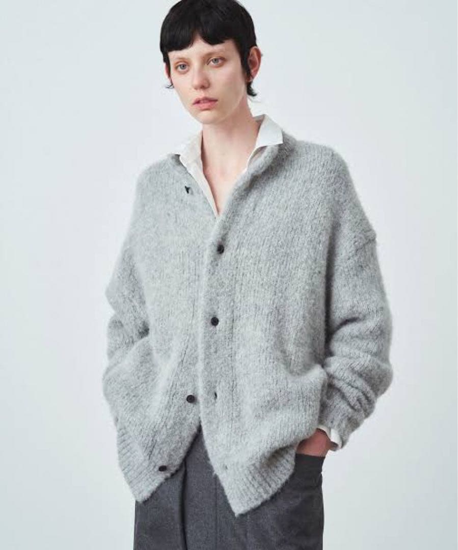 ATON ベビーアルパカモックネックカーディガン グレー
