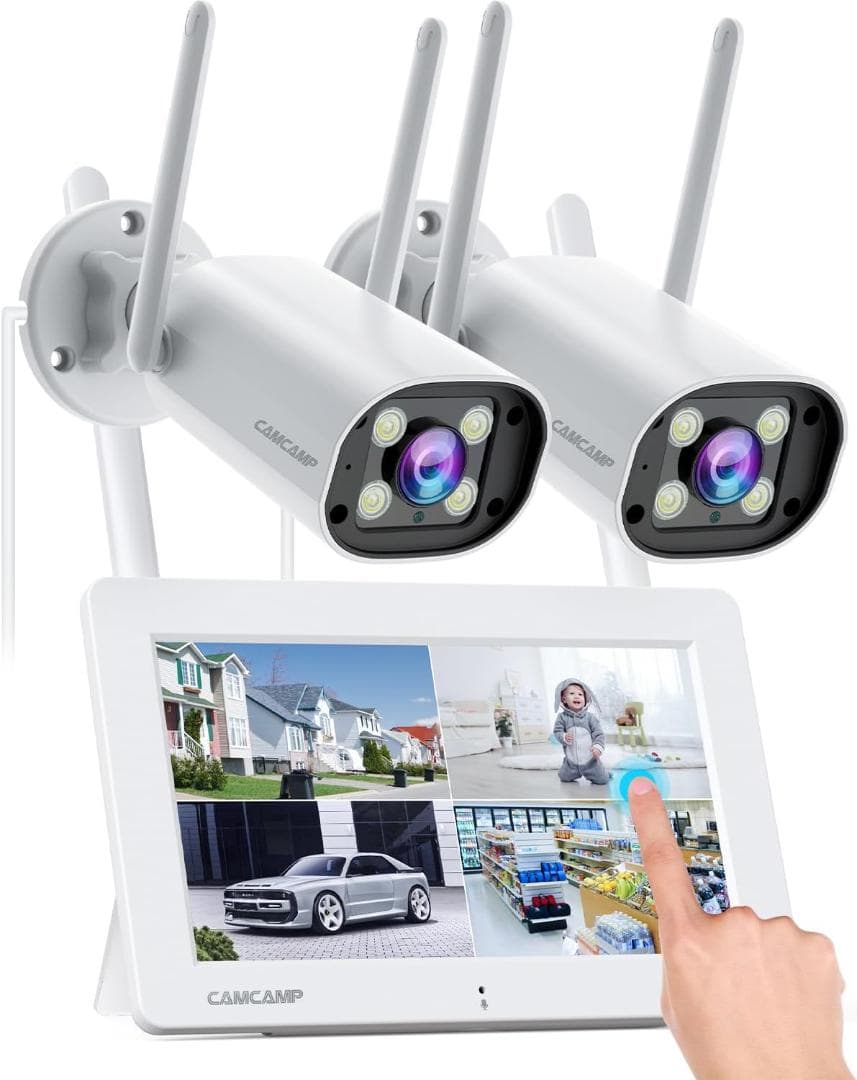 防犯カメラ 屋外 ２台セット 夜間 録画機能付き工事不要 発光威嚇 モニタ一