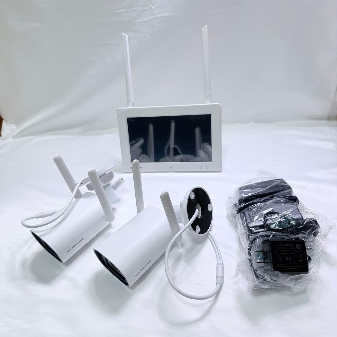 防犯カメラ 屋外 ２台セット 夜間 録画機能付き工事不要 発光威嚇 モニタ一