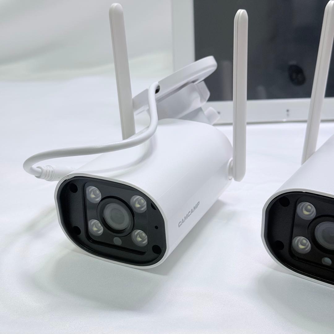 防犯カメラ 屋外 ２台セット 夜間 録画機能付き工事不要 発光威嚇 モニタ一