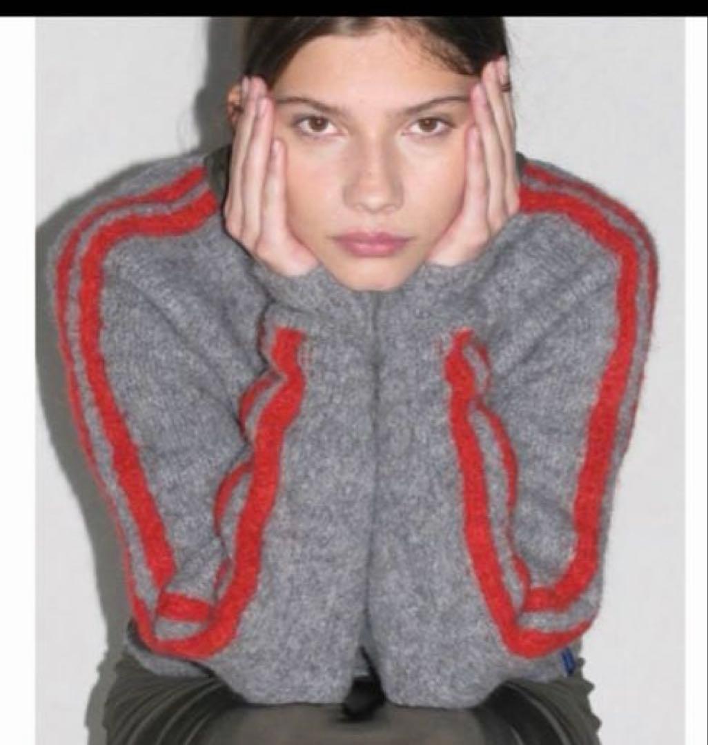 paloma—wool グレーウールセーター 赤ストライプ ラインニット 美品
