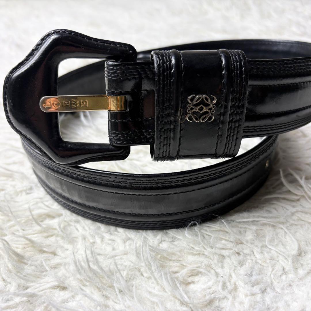 LOEWE ロエベ　アナグラム　黒 レザー 太ベルト サイズ70 スペイン製