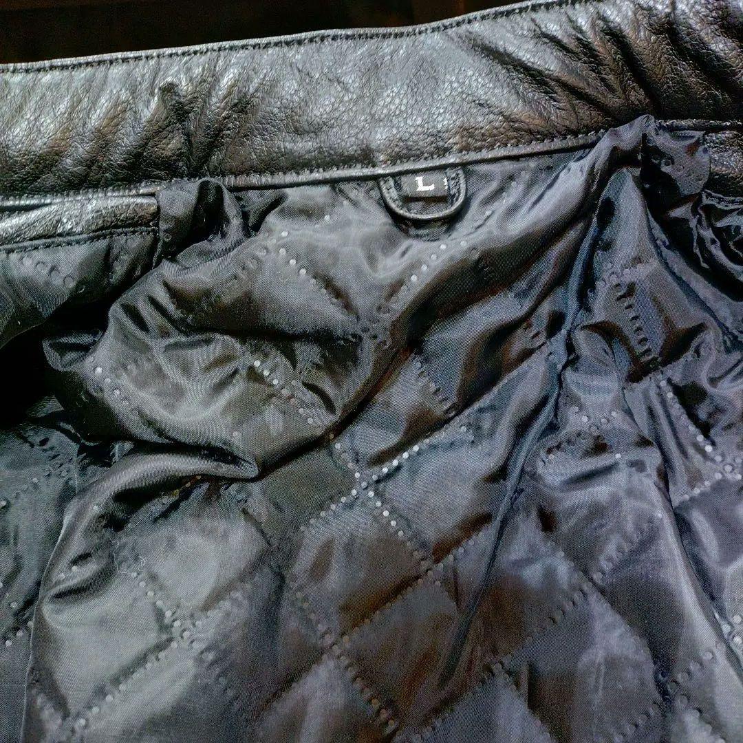 freedom フリーダムブラックレザー シングルライダースジャケット水牛革　L