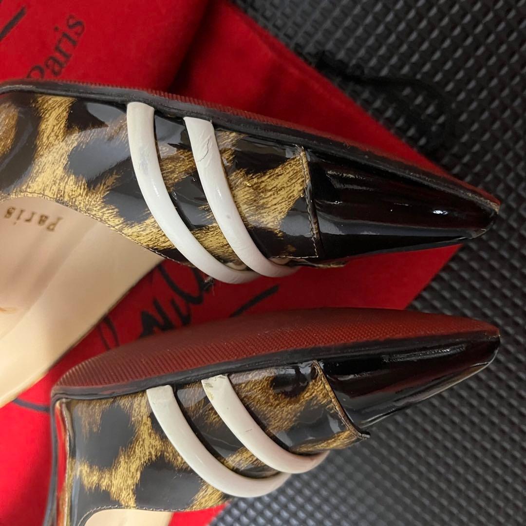 クリスチャンルブタン　豹柄　レオパード　パテント　白　ハイヒール　35 美品