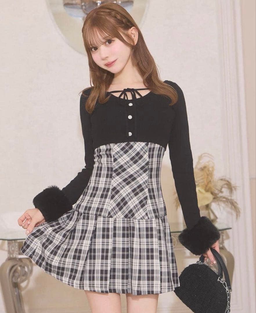 ミシェルマカロン ボレロsetチェックプリーツワンピ XS