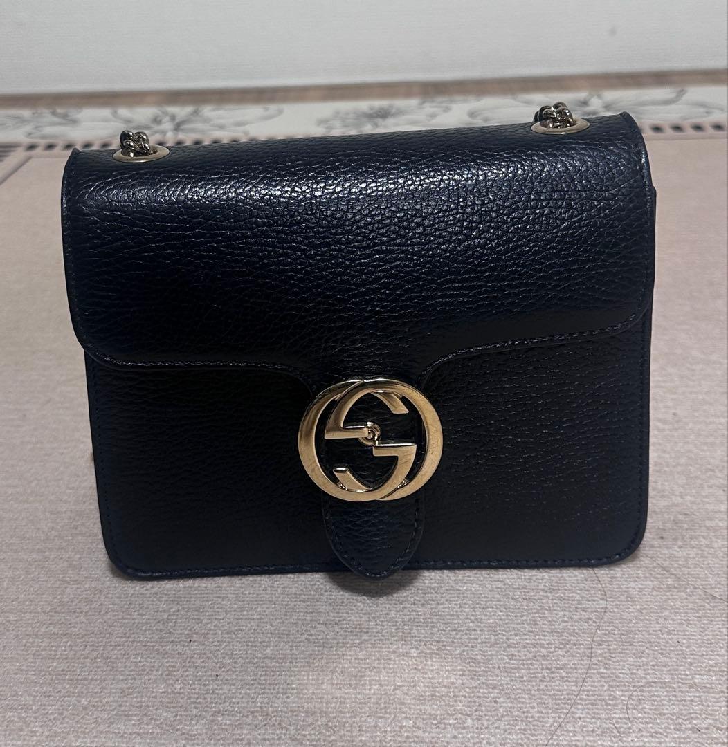 GUCCI インターロッキング ブラック ショルダーバッグ