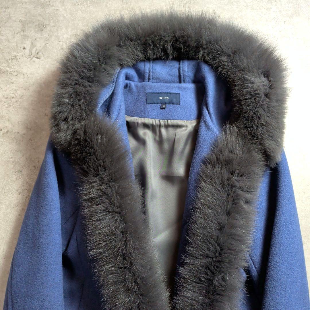 SHIPS シップス カシミヤ混 フォックスファー ダッフルコート ブルー 38