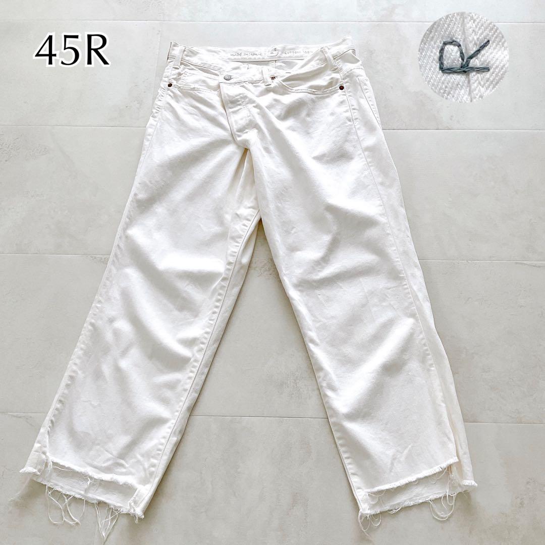 現行✨極美品　ライ麦デニムのクロスオーバーパンツ　ホワイト　R刺繍　大きいサイズ