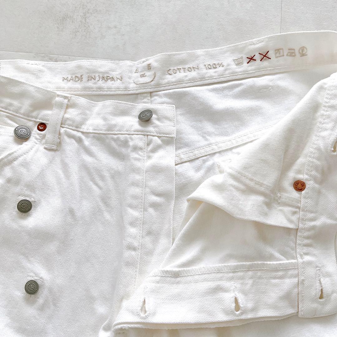 現行✨極美品　ライ麦デニムのクロスオーバーパンツ　ホワイト　R刺繍　大きいサイズ