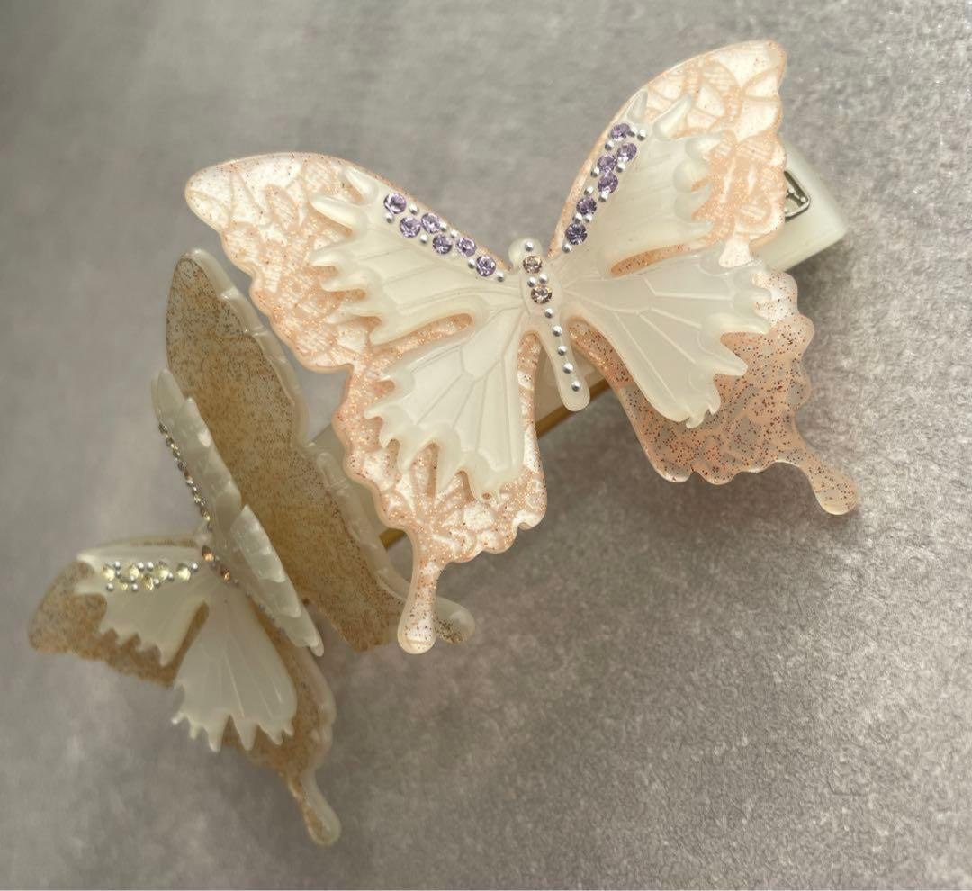 希少★ アレクサンドルドゥパリ バタフライ 蝶 ラメ入り バレッタ アーチ