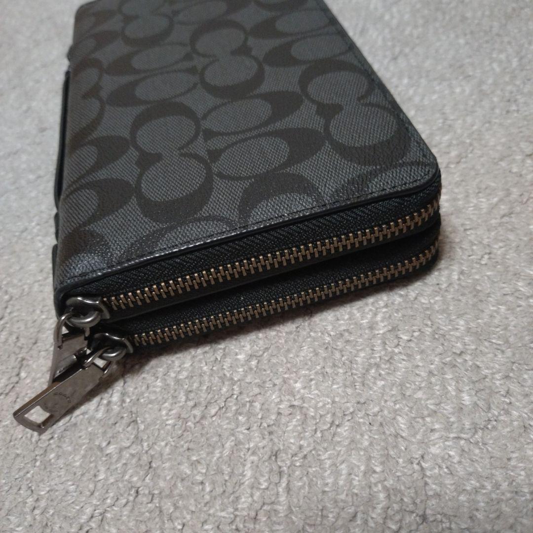 COACH 長財布 ラウンドファスナー長財布 シグネチャー柄 ブラック
