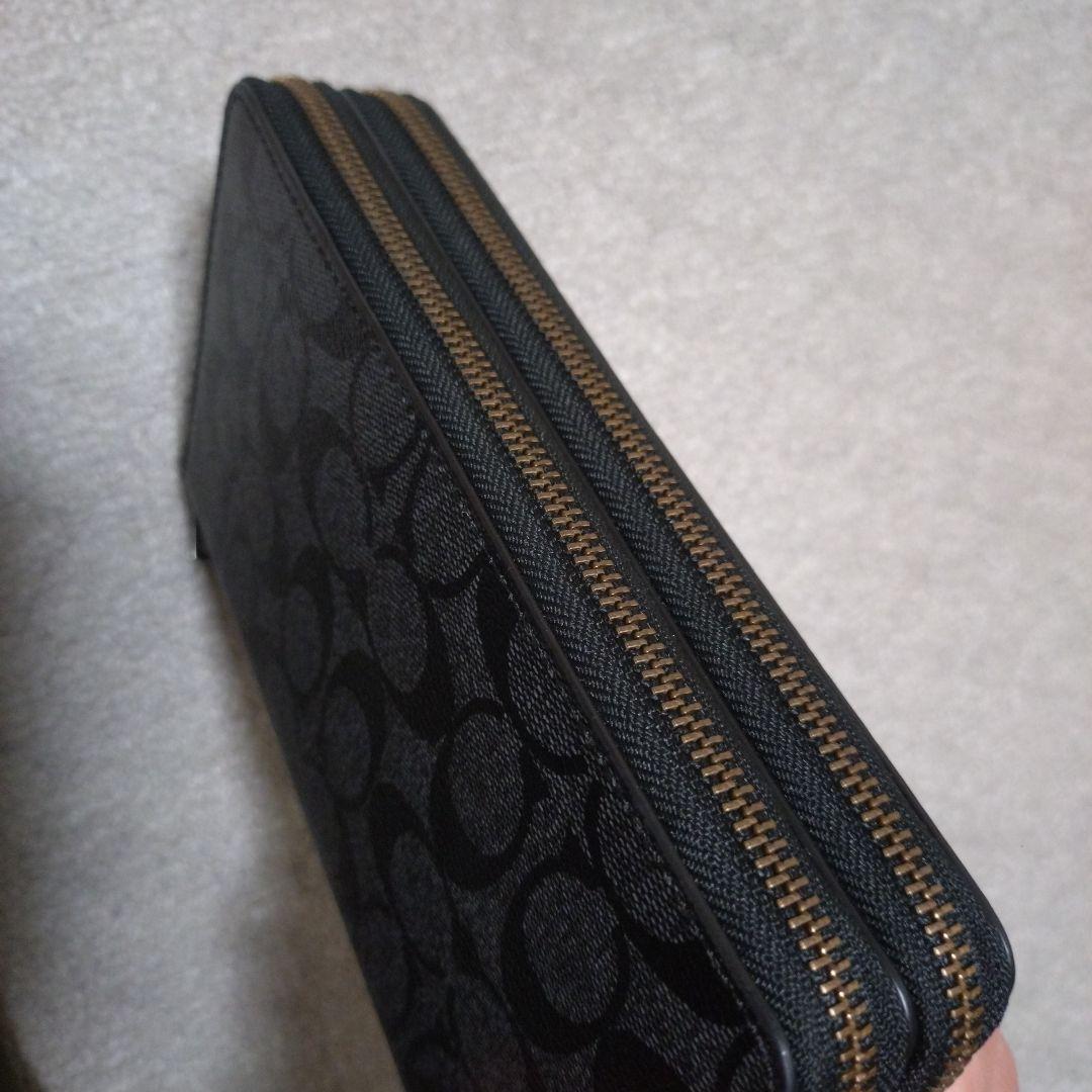 COACH 長財布 ラウンドファスナー長財布 シグネチャー柄 ブラック